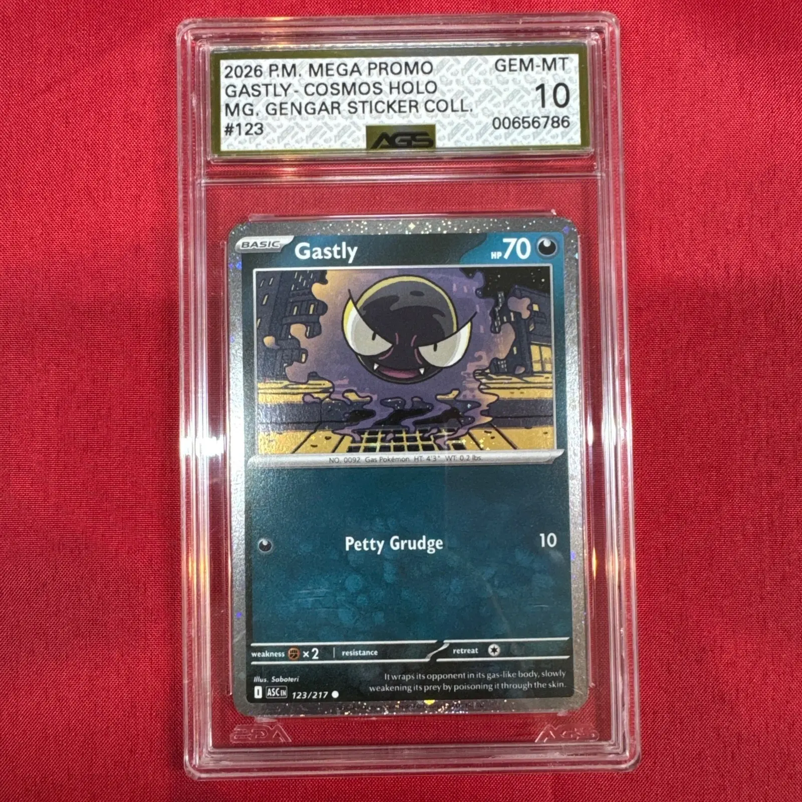 Pokemon - Gastly - 2026 Pokemon Mega Promo Cosmos Holo MG. Gengar Sticker Coll. - AGS Gem Mint 10 - Pokemon Slab