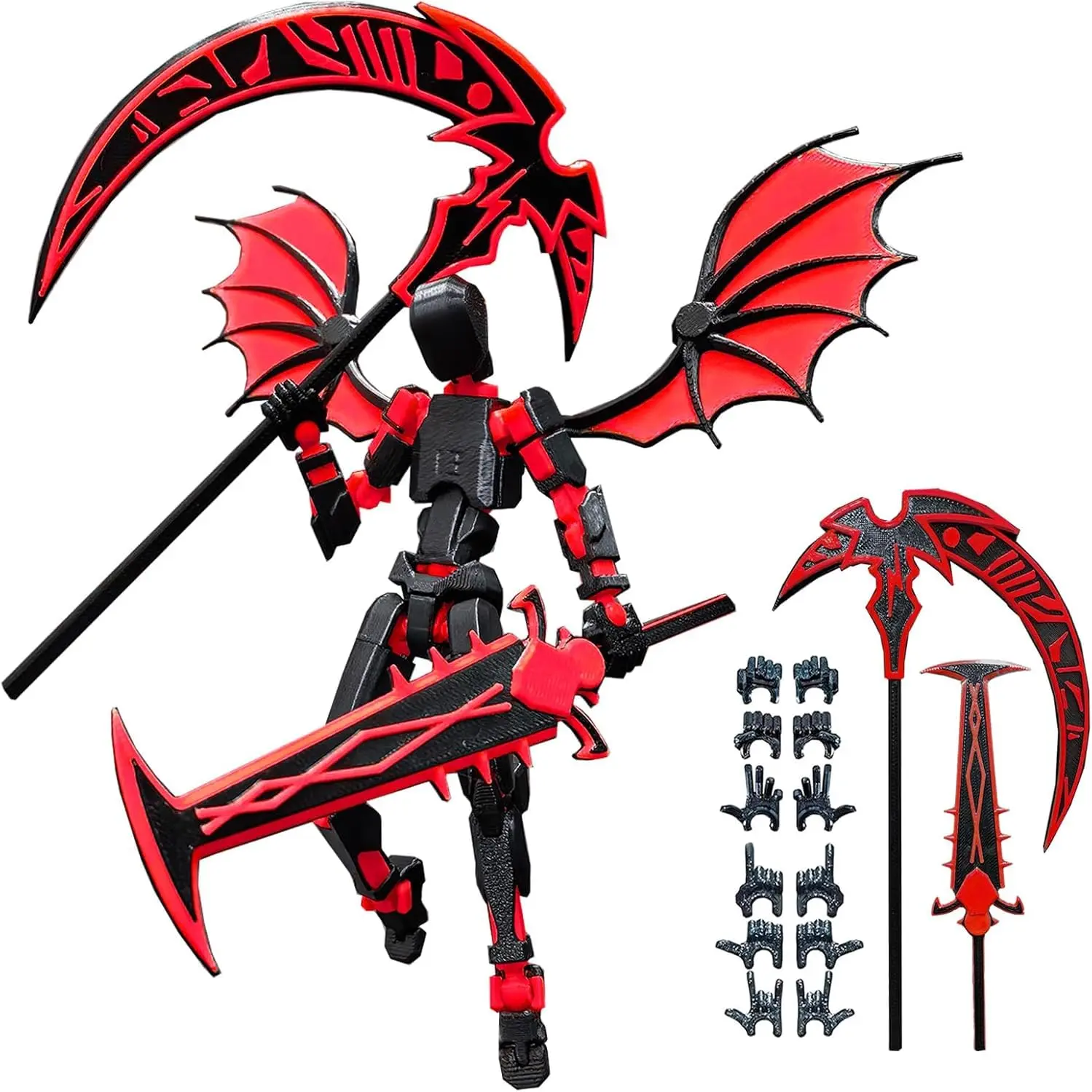 Winged Demon T13 Action Figure Dolls - 3D Printed Articulating Figurines, Collectible Dark Figure, Interchangeable Hands, Bat Wings, Dual Weapons DIY Specialty Toy Supplies, Craft Figurine, Figurines Collectibles