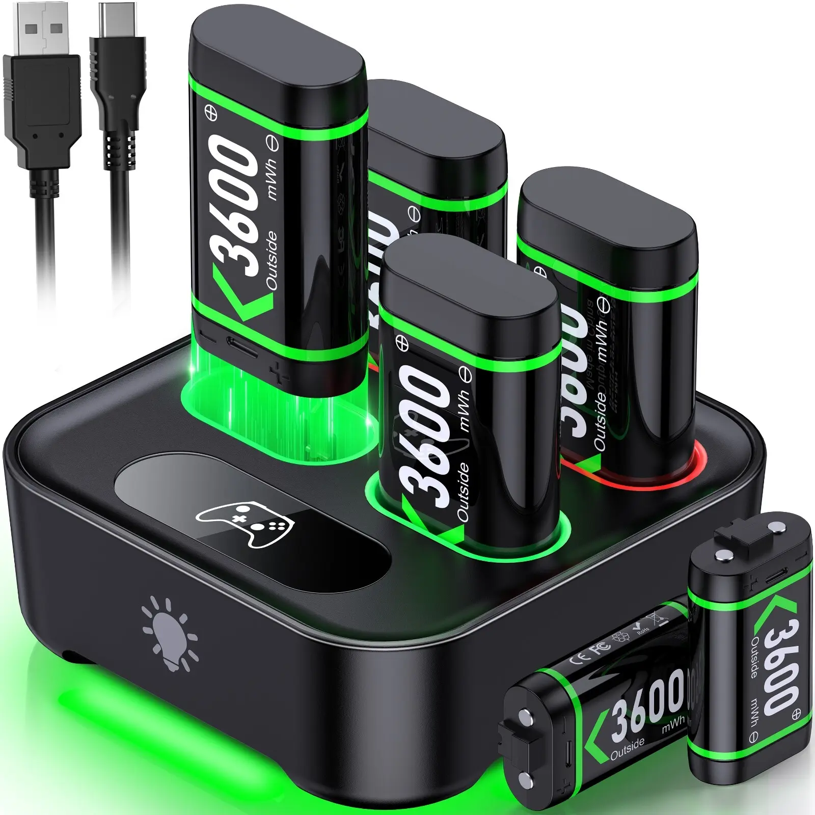 6x3600mWh Rechargeable Battery for X-1/Series X|S Controllers, X-Series X Controller Battery Charger Station for X-1/One S/One X/Elite(4/6 Packs)