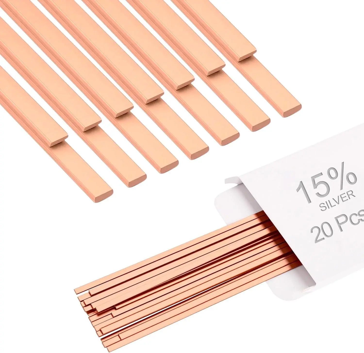 15% Silver Brazing Rods AWS BCup-5 (20 Sticks, Flat Shape), Phos Copper Alloy 0.05"x1/8"x10" Silver Solder for HVAC Repair, Air Conditioning Refrigerator Cold Storage Industry Units, Functional
