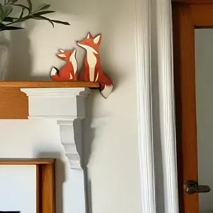 2D Cute Fox Wood Wall Art Decor, 2 Pieces, Halloween Christmas Mother's Day Gift, Animal Wall Art, Door Frame Corner Decoration