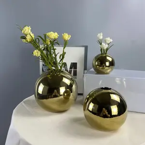 golden ceramic round ball vase