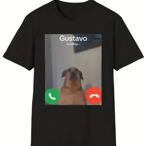 Gustavo The Dog's Funny Phone Call Graphic Printed T-Shirt Casual Short Sleeve Round Neck Women Tshirt Clothing