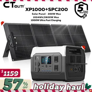 CTOLITY XP1000 SPC200 1600W Portable Power Station Emergency Home Backup Power Supply 200W Solar Panel 1024Wh Lifepo4 Battery 11 Output Ports for Camping & RVs Charging Smartphone Rechargeable Durable