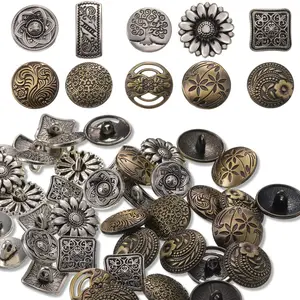 80Pcs/Set Metal Buttons,Mixed Vintage Style Buttons,Antique Silver and Bronze Color Flower Round Button for Crafts Sewing DIY Decorations,Halloween Christmas Party Gifts,Hand Tools Kits