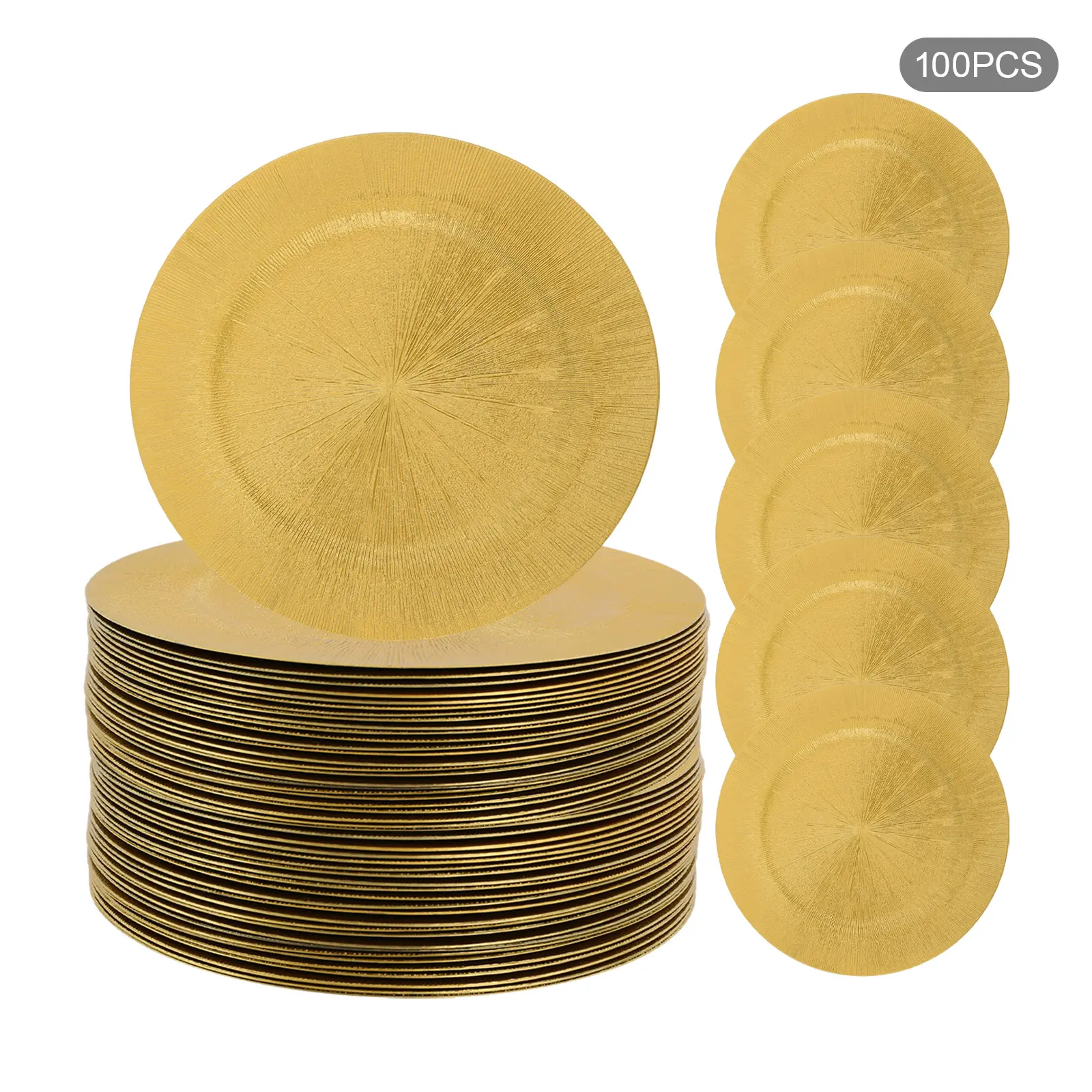 Gold 13inch Charger Plates 100Pcs Round Plastic Decorative Plates for Wedding Party Birthday Event Table Decor