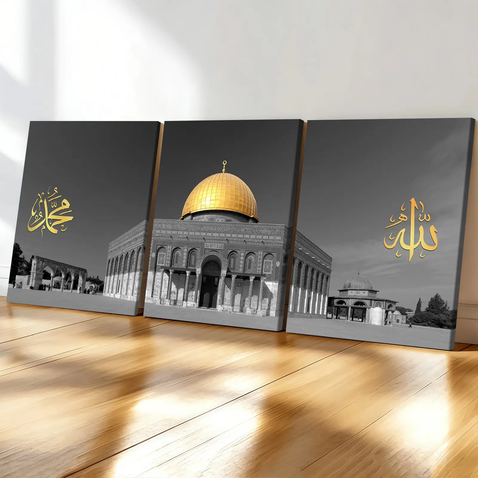 3-count wooden frame canvas, exquisite Islamic text art poster, elegant art decoration, perfect living room wall decoration, fashionable family poster, Wall Art Painting, suitable for office, bedroom and corridor decoration, Modern Home Decor