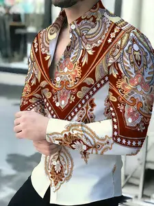Men's Long Sleeve Casual Shirt with Novelty Paisley Pattern