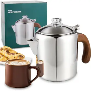 Coffee Percolator Stainless Steel Coffee Maker with Fireproof Solid  Handle & Tough Glass Clear Brew Progress Knob Camping Coffee Pot Using  any Stovetop NO  NO Plastic (6 Cup)