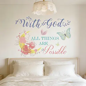 SICANDAENHK Brighten your space with these colorful Bible verse wall decals!"With God All Things are Possible" inspirational quote paired with lovely flower & butterfly designs, perfect for bedroom & living room decor🌸✨