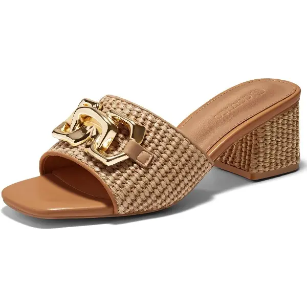 Coutgo Womens Raffia Slide Sandals Chunky Block Heeled Square Open Toe Metal Chain Slip on Mules Dressy Shoes Coutgo Womens Raffia Slide Sandals Chunky Block Heeled Square Open Toe Metal Chain Slip on Mules Dressy Shoes