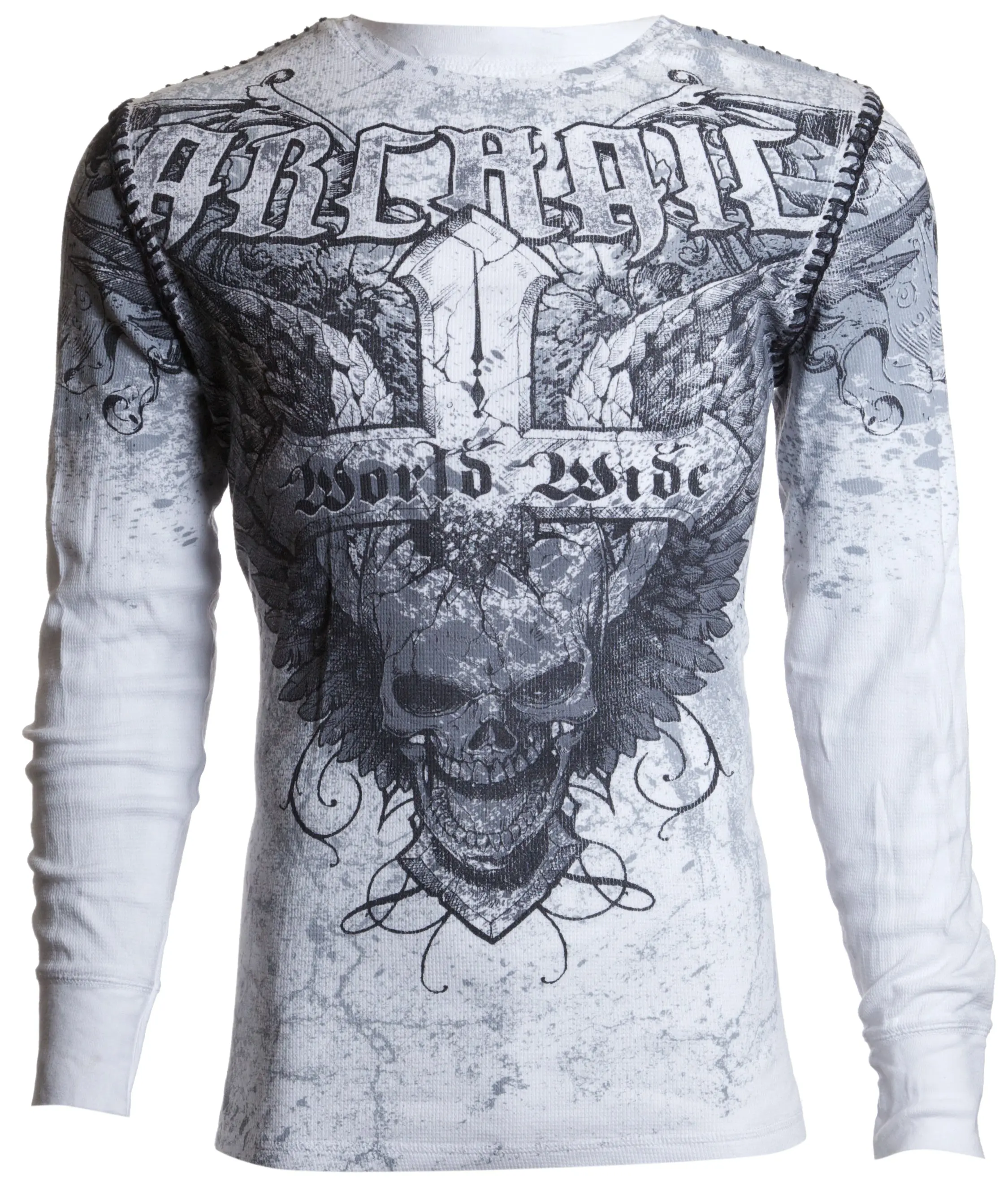 ARCHAIC by Affliction Men's Crew Neck Cotton Thermal T-Shirt with Printed Front/Back for Casual Wear, Tshirt, Long Sleeve, Streetwear, Graphic