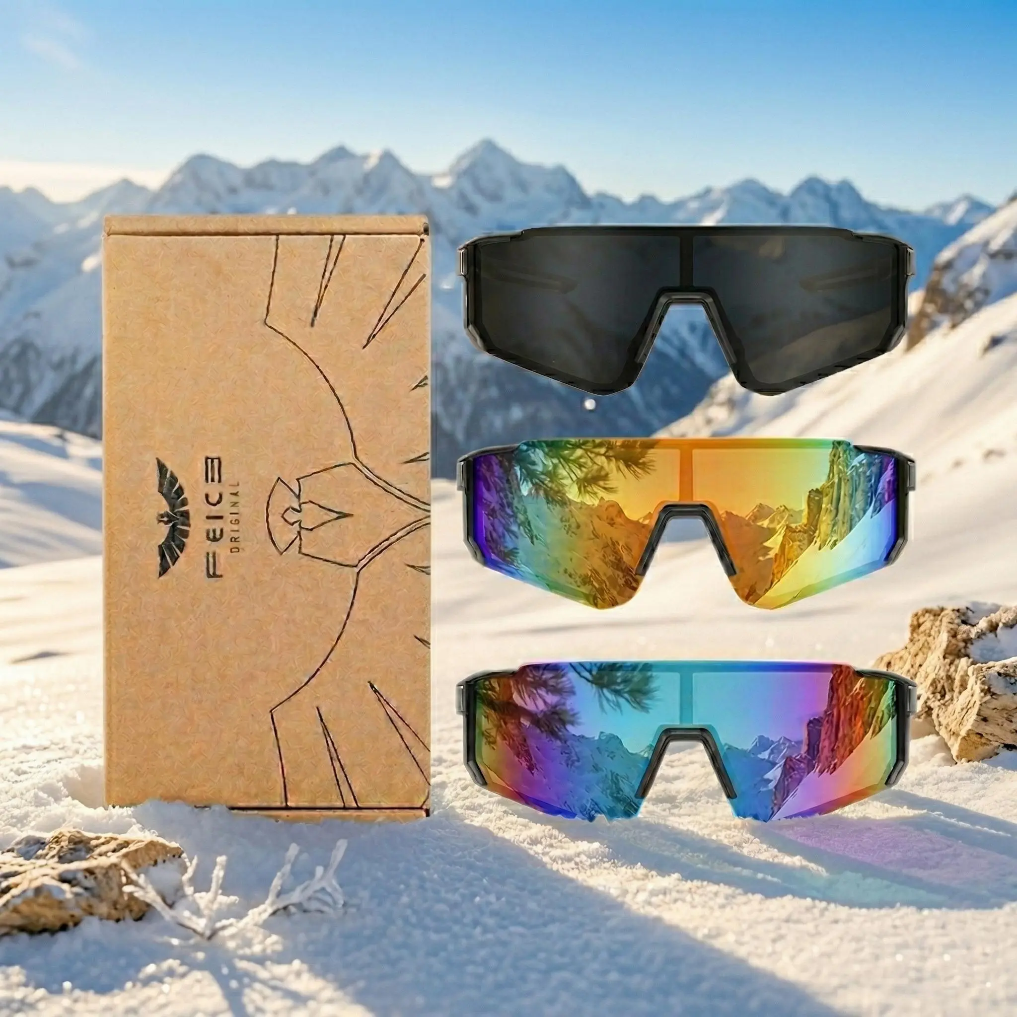 FEICE Unisex 3-Pack Oversized Square Sunglasses - Polarized UV400 Protection, HD Anti-Glare Lenses, Lightweight Durable Comfort Fit, Photo-Sensitive Auto-Tint, Ideal for Daily Wear & Driving, Photo-Sensitive Men's Sunglasses, Auto-Tint Men's Sunglasses