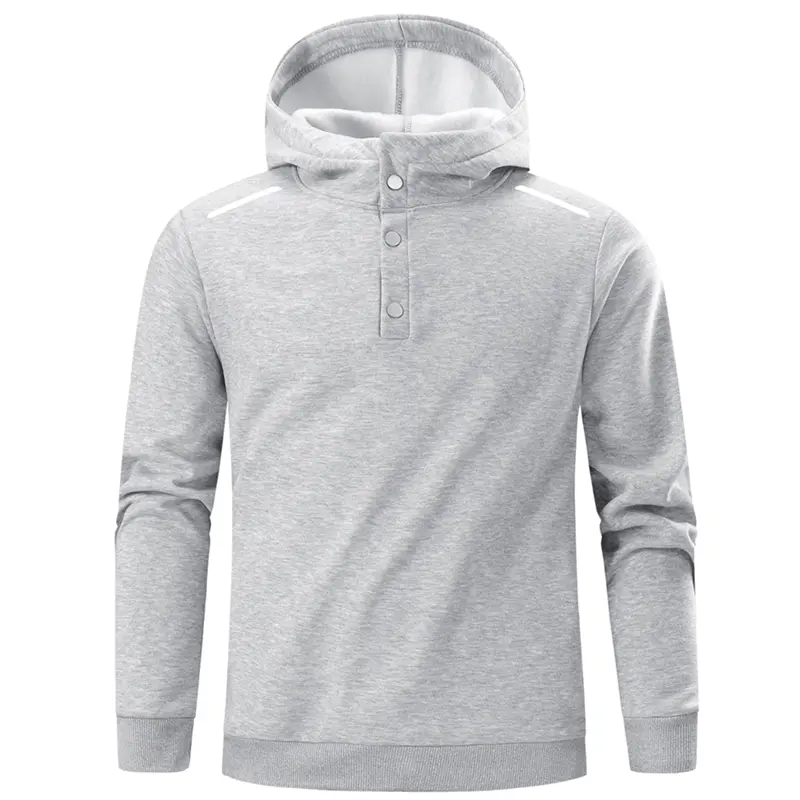 Men's Henley Hoodie - Stretch Pullover Sweatshirt with Snap Buttons & Shoulder Stripes, Casual Athletic Hooded Top, No-Logo, S-XXL, Fast US Shipping #HenleyHoodie #MensAthleisure #TikTokMadeMeBuyIt