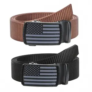 Classic Ratchet Men's Nylon Belt with American Flag Buckle Automatic Adjustment for Quick Fit & Comfortable Wear Ideal for Jeans Golf Commuting