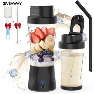 Portable Blender, USB Rechargeable Personal Blender, 24oz Smoothie Blender, Suitable for Milkshakes and Smoothies, Equipped with Independent Bottom Cover and Straw, Ice Maker Machine