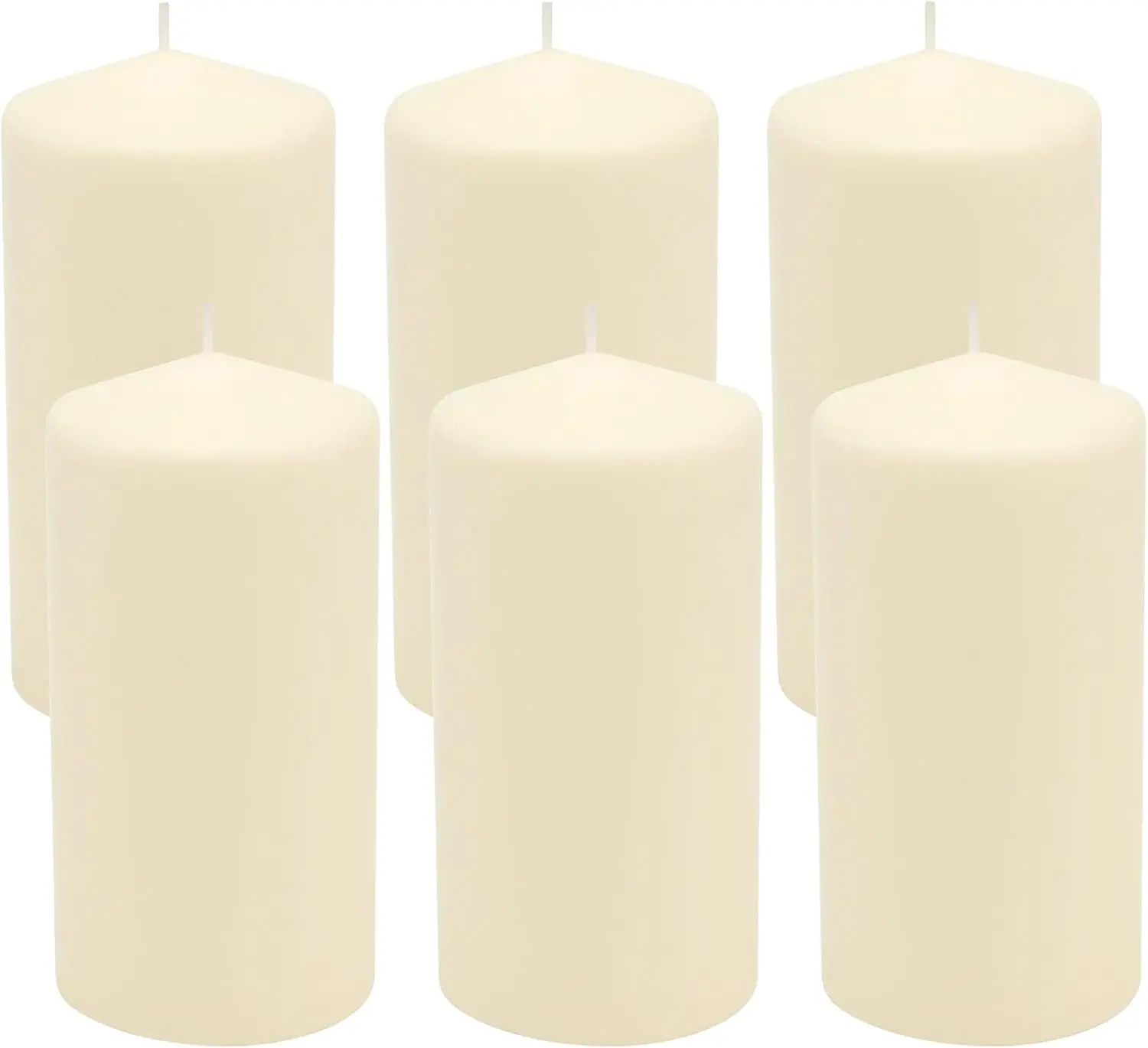 6 Pack Tall 3 x 6 Inch 65 Hour Long Burning Unscented Ivory Wax Pillar Candles Decor Ornaments Freshener Decoration