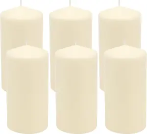 6 Pack Tall 3 x 6 Inch 65 Hour Long Burning Unscented Ivory Wax Pillar Candles Decor Ornaments Freshener Decoration