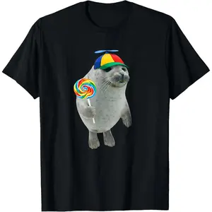 100% CottonSilly Seal with Lollipop Meme T-Shirt tank tops