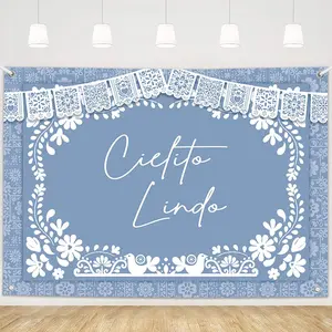 7x5ft Cielito Lindo  Shower Backdrop Dusty Blue Cielito Lindo  Shower Photography Background Mexican Wedding Party Decorations Banner Photo Supplie