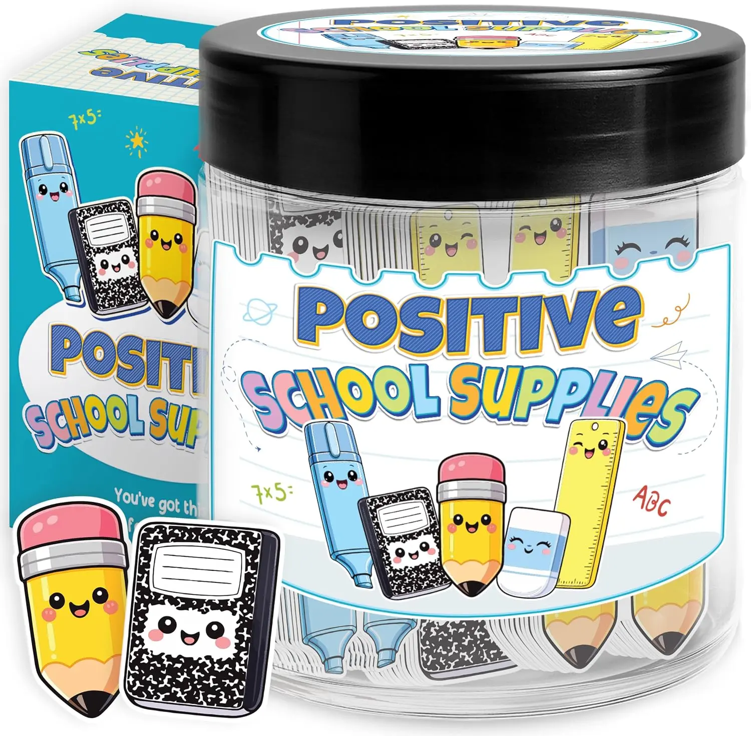 60 Positive School Supplies Jar – Emotional Support Supplies Gift | Teacher Appreciation Gifts, Back to School Ideas, Affirmations to Motivate, Trending Gift for Students on Back to School MIKAYENUS