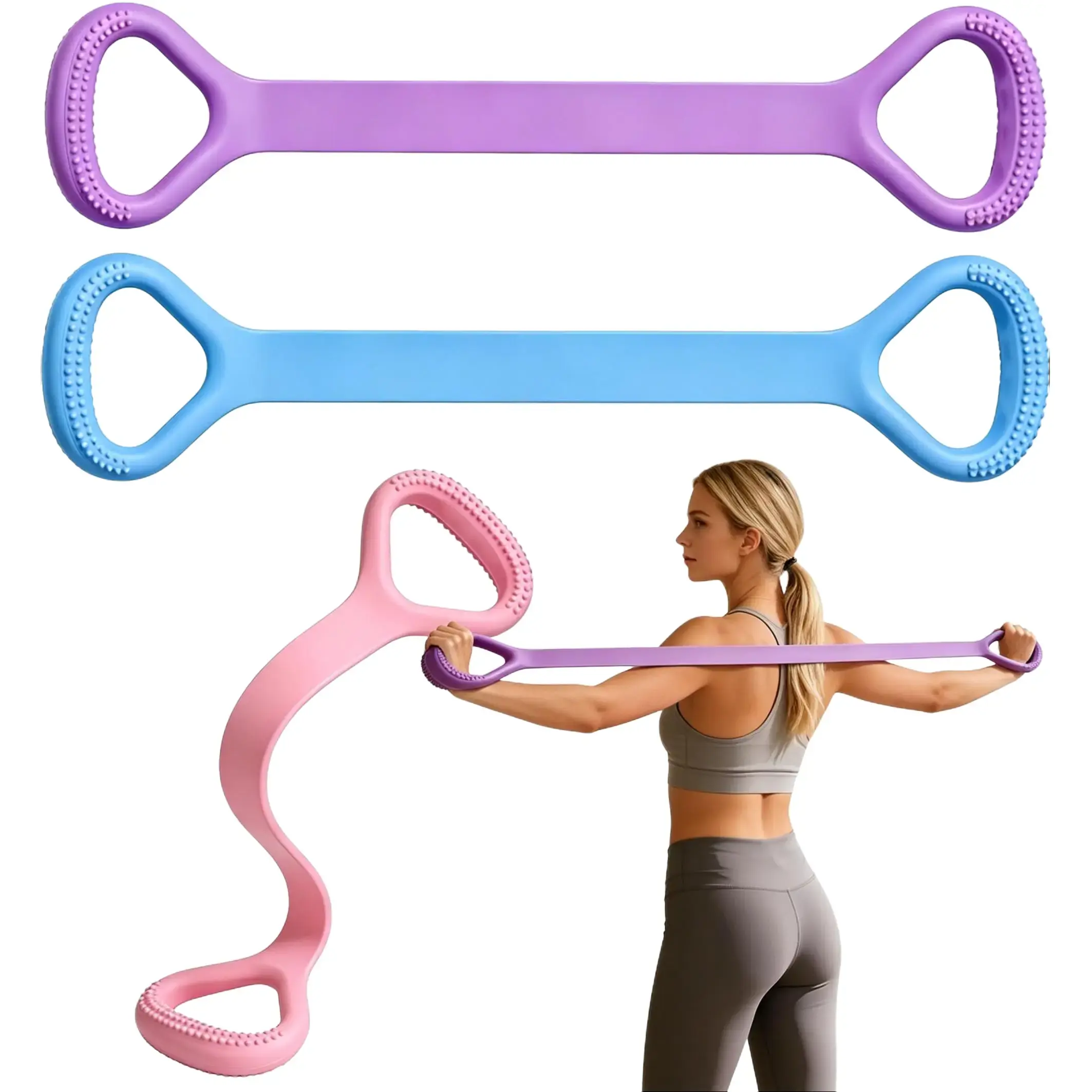 Figure 8 Silicone Resistance Bands for Women, 3 Pcs, Soft Silicone 8 Shaped Fitness Bands, Stretch Bands & Workout Resistance Bands for Arm Back Shoulder Chest Stretch, Yoga Gym Chest Expander Pull Rope Muscle Training Equipment