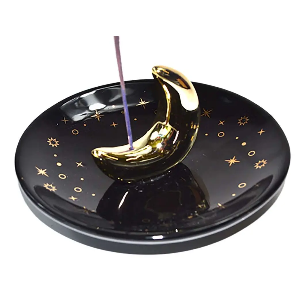 Crescent Moon Ceramic Incense Burner — Lunar Ritual Cone &amp; Stick Holder