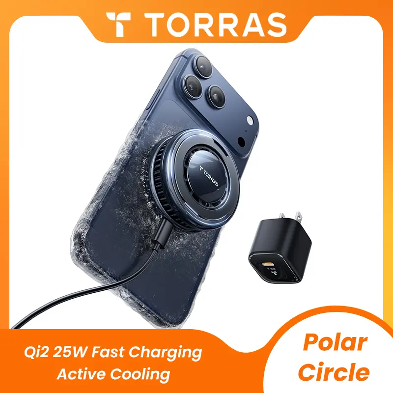 TORRAS PolarCircle Qi2.2 Magnetic Wireless Charger with Cooling Fan & 45W Adapter, 360° Rotating Stand, Fast Wireless Charging for iPhone & Samsung