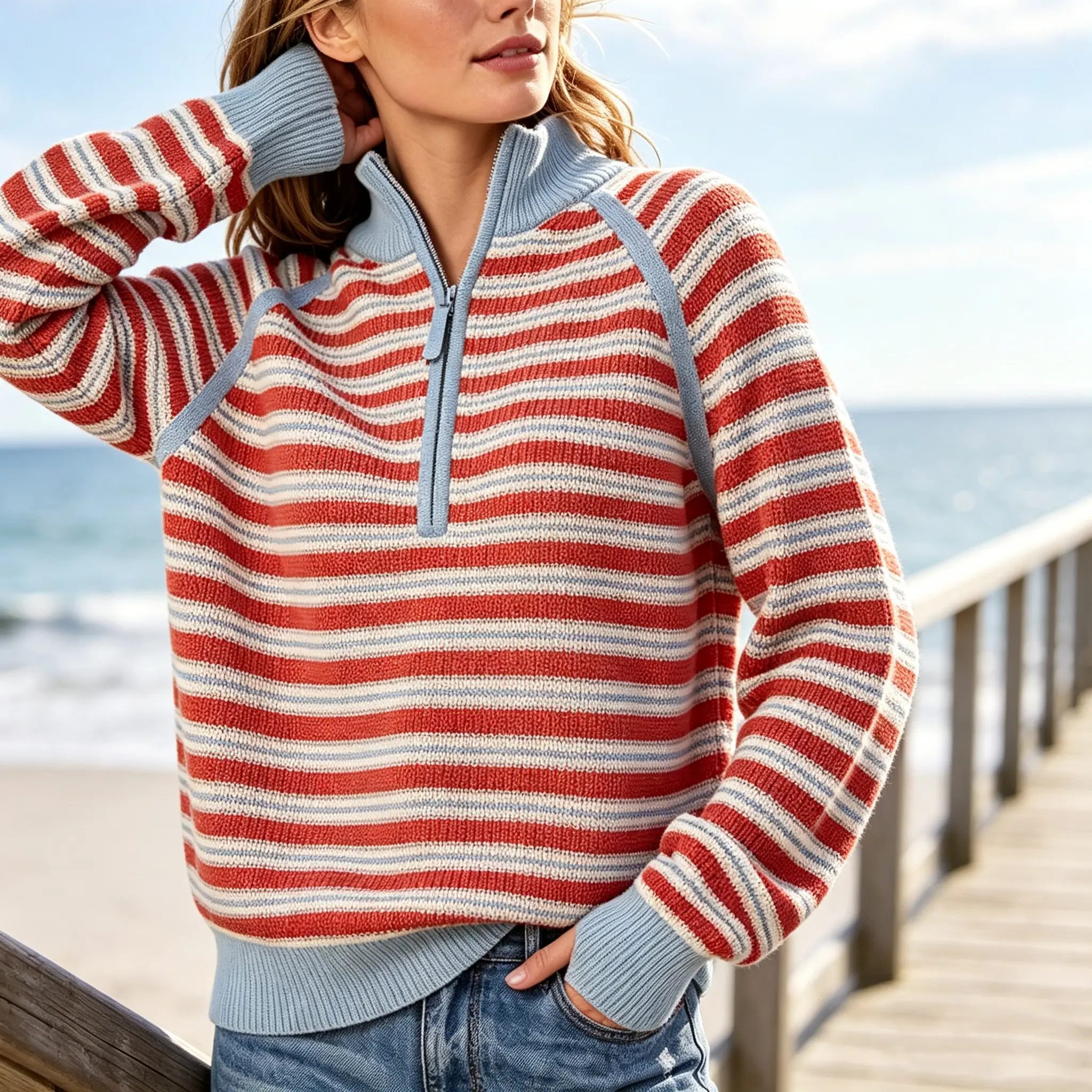 Wodubu Sweaters for Women Half Zip Striped Pullover Ribbed Knit Tops | Long Sleeve, Quarter Zip, Casual, Oversized, Turtleneck, V Neck, 2026 Fall Winter