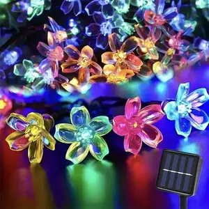 50 LED Solar Cherry Blossom Lights String - Multi-colored flower shaped string lights for Mother's Day, Independence Day families, yards, gardens, weddings, holiday parties and outdoor decorations - create a romantic atmosphere in the tent bedroom light