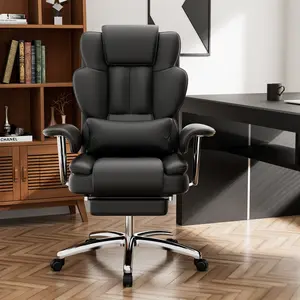 【Bellemave】Office Chair, Big and Tall Executive Office Chair with Footrest, Metal & Wood,Velvet Leather Computer Chair, Ergonomic Reclining Chair High Back, Large Home Office Chair (Black)