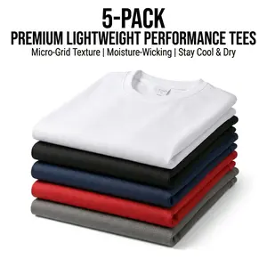 5-Pack Men's Lightweight Quick Dry Tees 100% Polyester Comfy Hot Weather Workout Shirts | 5 Pzas Camisetas Ligeras Hombre Secado Rápido