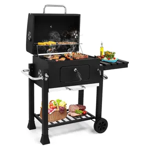 【Summervibes】Ubesgoo Large Barrel Charcoal BBQ Grills With 794 SQ.IN. Cooking Area, Outdoor Barbecue Grill With Adjustable Charcoal Tray & Foldable Side Table For Backyard Patio Picnic