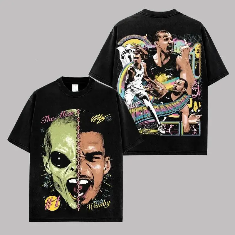 Victor Wembanyama - VW1 Premium Cotton 2-Side T-Shirt , Vintage Spurs Nation Graphic Tee, San Antonio Basketball Fans Hoops Streetwear Shirt, Victor Wembanyama Fan Merch, Unisex Oversized Sports Gift Tee
