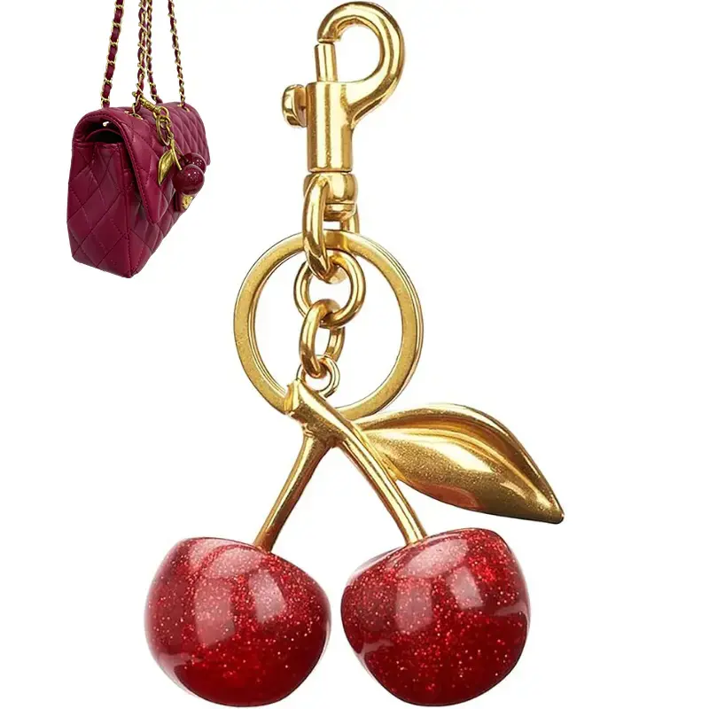 Small Resin Cherry Keychain Charm - Stress-Relief Toy, Women's Bag Accessory, Gift with Coin Purse