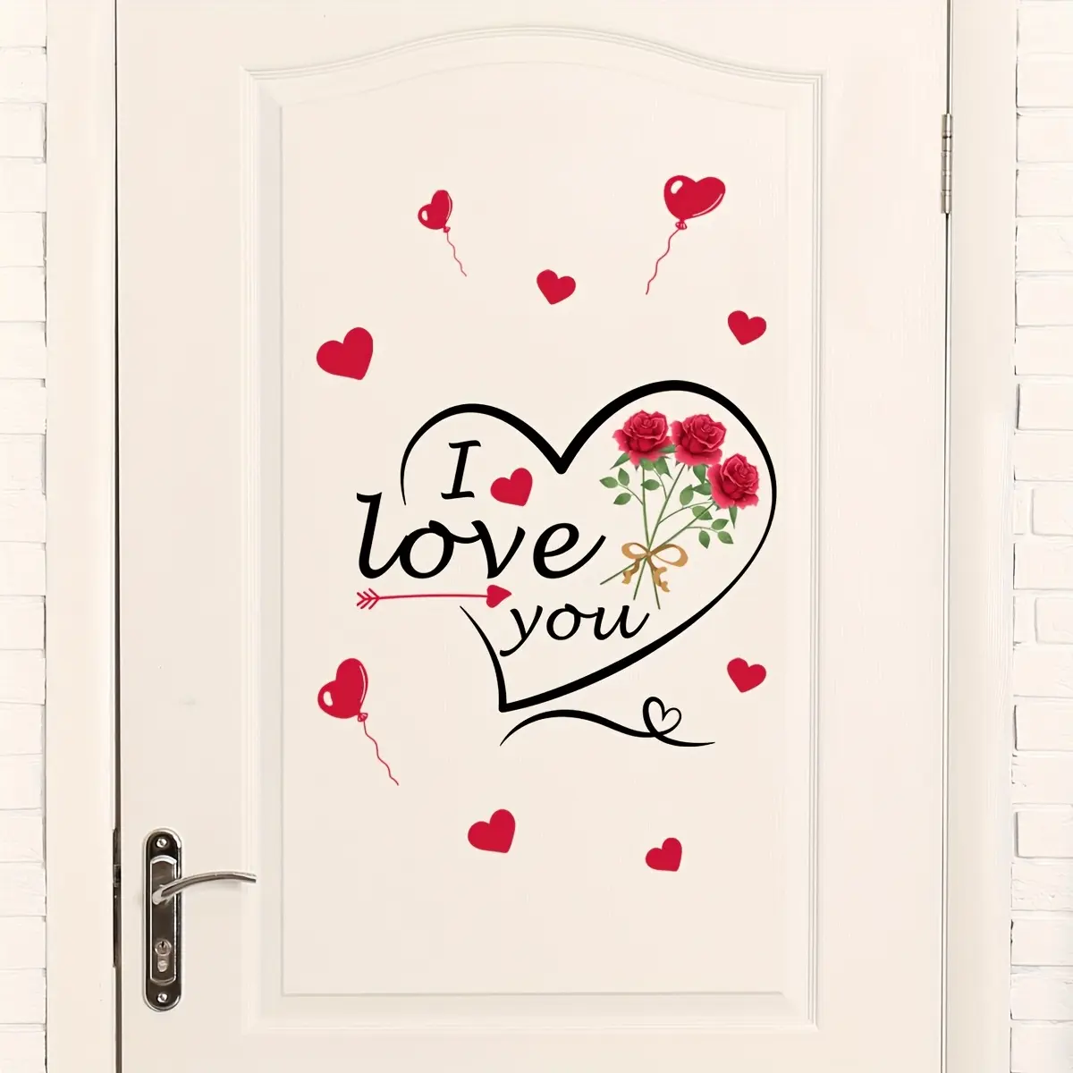 A Valentine's Day love heart rose flower wall sticker for bathroom decoration, self-adhesive holiday decoration Home Decor Wall Art Stickers Decorative Sticker MS2108