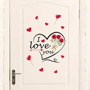 A Valentine's Day love heart rose flower wall sticker for bathroom decoration, self-adhesive holiday decoration Wall Art Stickers MS2108