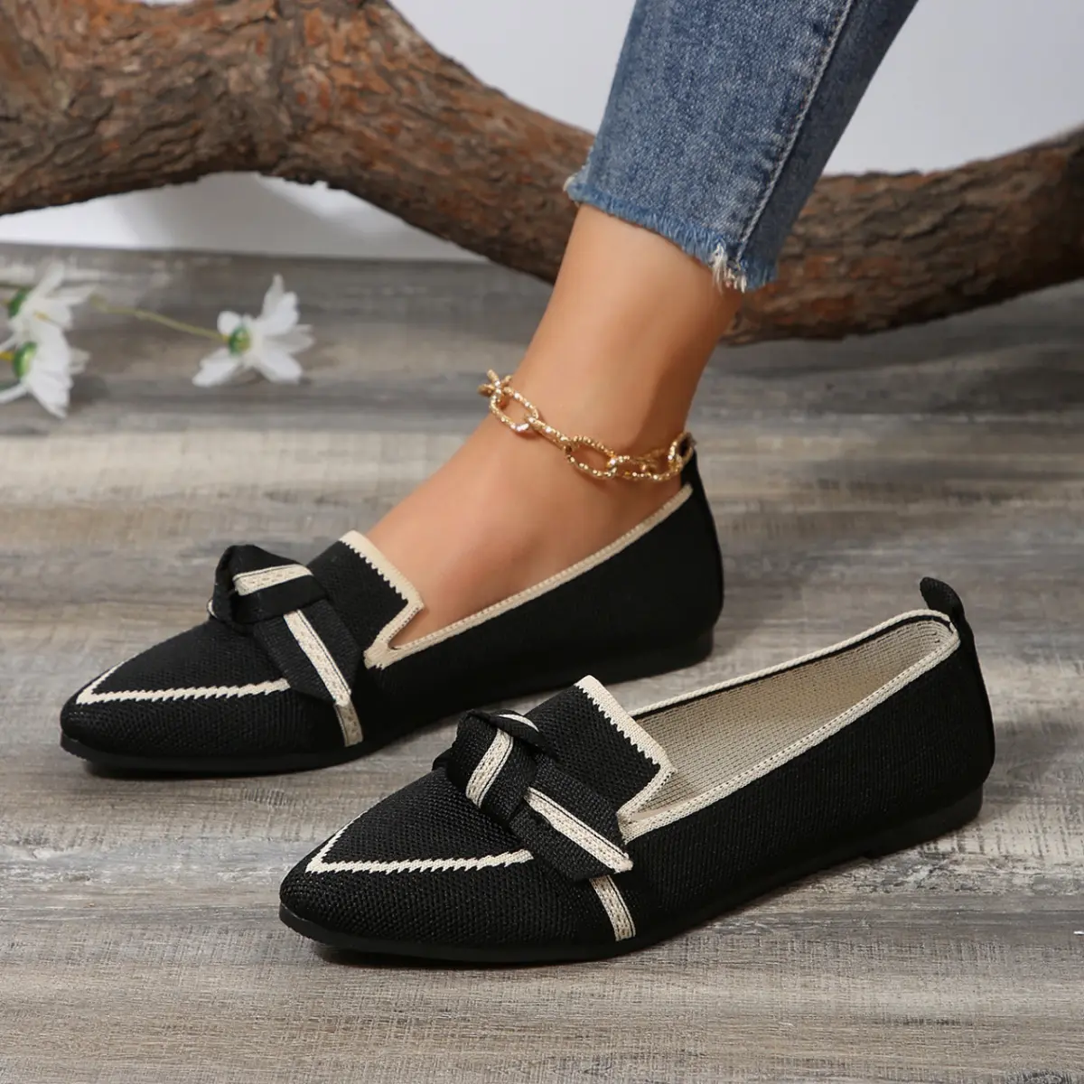 Women's Elegant Pointed Toe Flats, Printed Slip-On Dress Shoes with Cushioned Insole and Flexible Sole for Casual Work & Travel