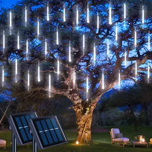 JMEXSUSS 2 Pack Solar Christmas Meteor Shower Lights, 16 Tube 288 LED White Solar Christmas String Lights Outdoor Waterproof for Tree Patio Decoration