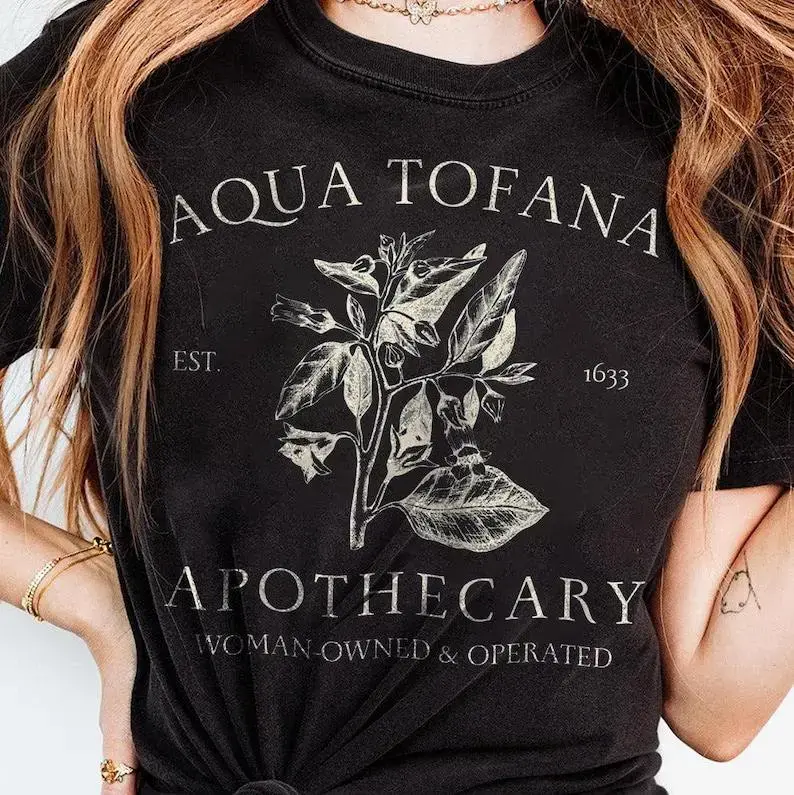 Women's Short-Sleeve Printed Round Neck T-Shirt - Vintage Aqua Tofana Apothecary Print, Funny Feminist Pro-Choice Casual Tops (3XL, 4XL)