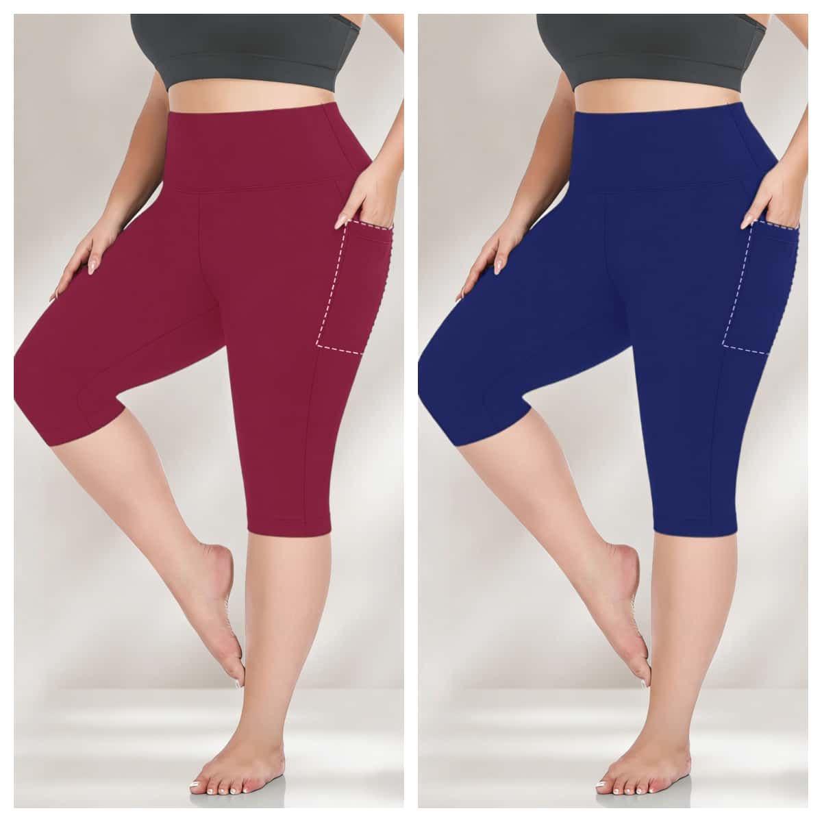 Plus Size，4pcs Women's High-Waisted 7/8 Yoga Pants with Pockets Breathable 4-Way Stretch, Anti-Exposure Sports Leggings Comfortable Fabric Tights Fitness Pants Ideal for Gym Workouts, Running, Yoga, And Casual Wear，Machine Washable, Multi-Color Options