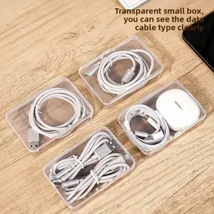 7-Box Data Cable Storage Organizer Winder - Transparent See Through Home Supply Storage Box with Compartments, Desktop Cable Management Solution for Cords, Mobile Chargers, Pills