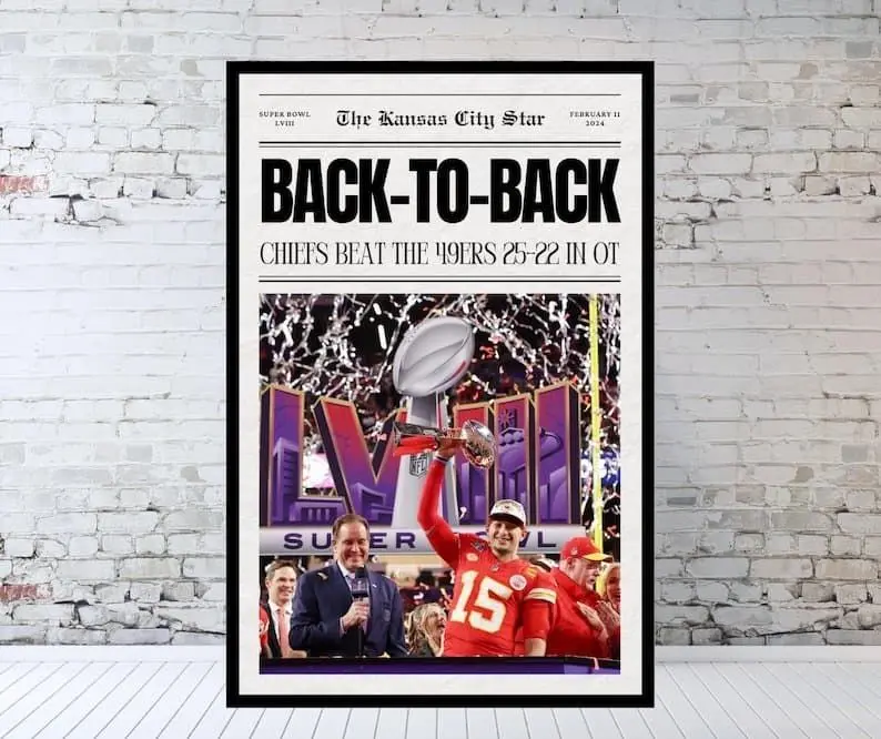 [Unframed] Kansas City Newspaper Football Championship Quarterback Tight End KC Poster 1970 2020 2023 2024