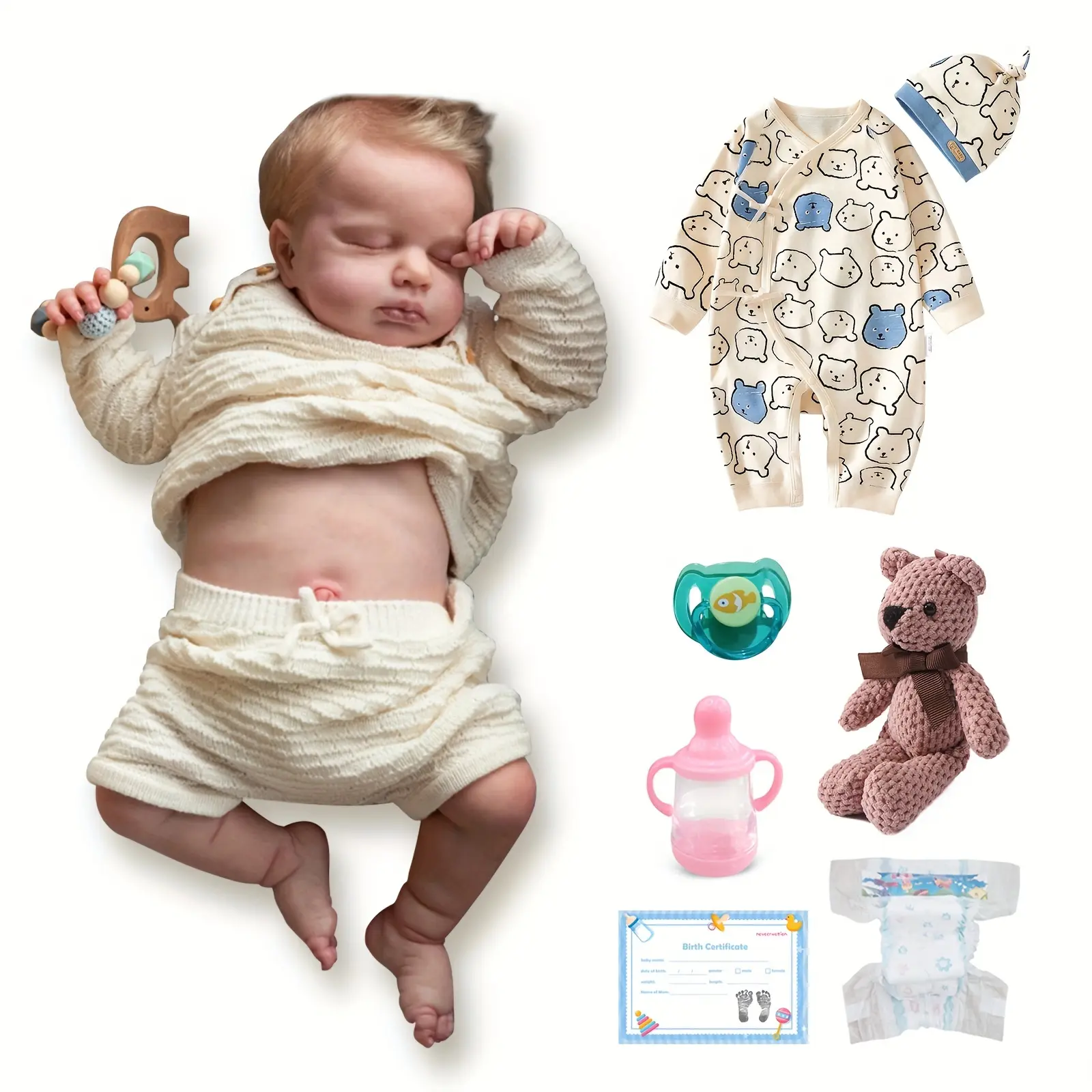 19in/49cm Handmade Craft Rebornbabydoll, Lifelike Newborn Soft Full Vinyl Bathable Sleeping Doll, 2 Outfits Included Playful Soft Doll for Birthday/Christmas Gifts, Lifelike Newborn Doll, Playful Soft Dolls