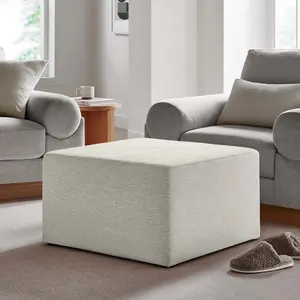 Modway Callum Large 28" Square Woven Heathered Fabric Upholstered Ottoman in Heathered Weave Ivory