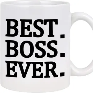 1pc Best Boss Ever Ceramic Coffee Mug 11oz - Insulated Reusable Dishwasher Safe Mug with Bold Black Lettering, White Office Gift for Men & Women, Coworkers, Bosses