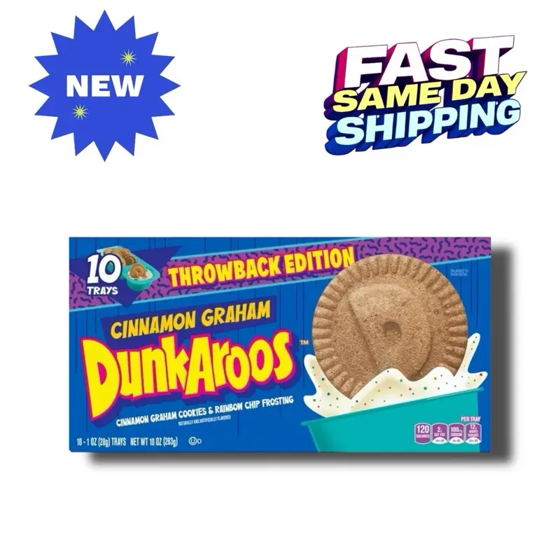 Dunkaroos Cinnamon Graham Cookies & Rainbow Chip Frosting 10 Ct, 10 oz - Snack with Crunchy Texture, Ideal for Dunking Fun - Crispy