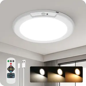 [summervibes]Rechargeable Motion Sensor Ceiling Light with Remote, Wireless Ceiling Light Battery Operated, No Wiring, Magnetic, Dimmable Shower Light, Timer, 3 Color 6000K, Rechargeable Light for Closet Hallway