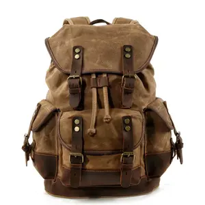 Retro Wax-Dyed Canvas Backpack - Crazy Horse Leather Style, 22L Waterproof Scratchproof Unisex Adults Laptop Bag (Fits 15.6" Laptops) for Travel, Work tiktokshopspringglowup