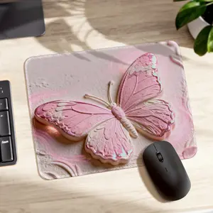 Pink Fantasy Butterfly Gaming Mousepad with Non-Slip Base & Stitched Edge for Precise Control | Aesthetic Desk Mat